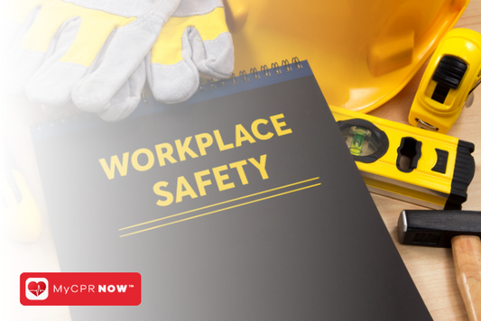 A black book that says "workplace safety" in yellow letters with PPE behind it. 