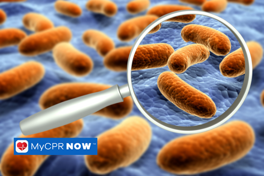 Close-up of rod-shaped bacteria viewed through a magnifying glass.