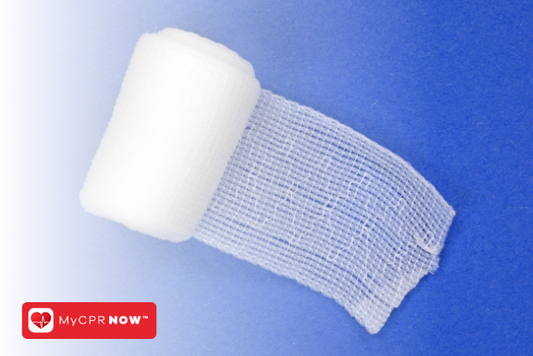 A roll of gauze on a blue background.
