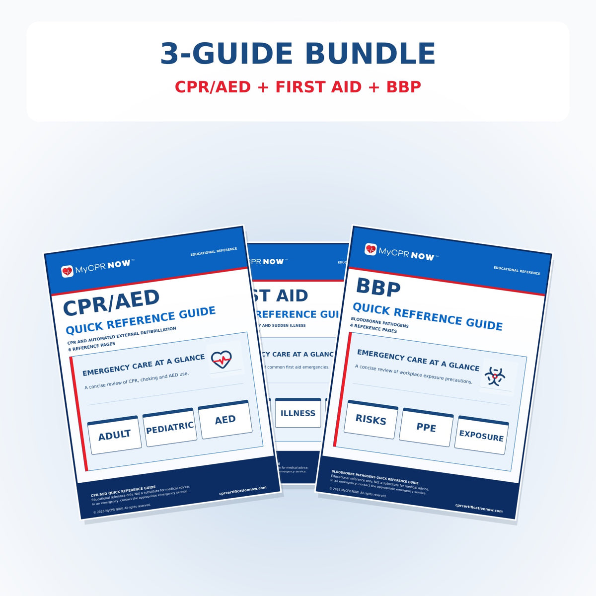 CPR + First Aid + Bloodborne Pathogens Quick Reference Guide Bundle