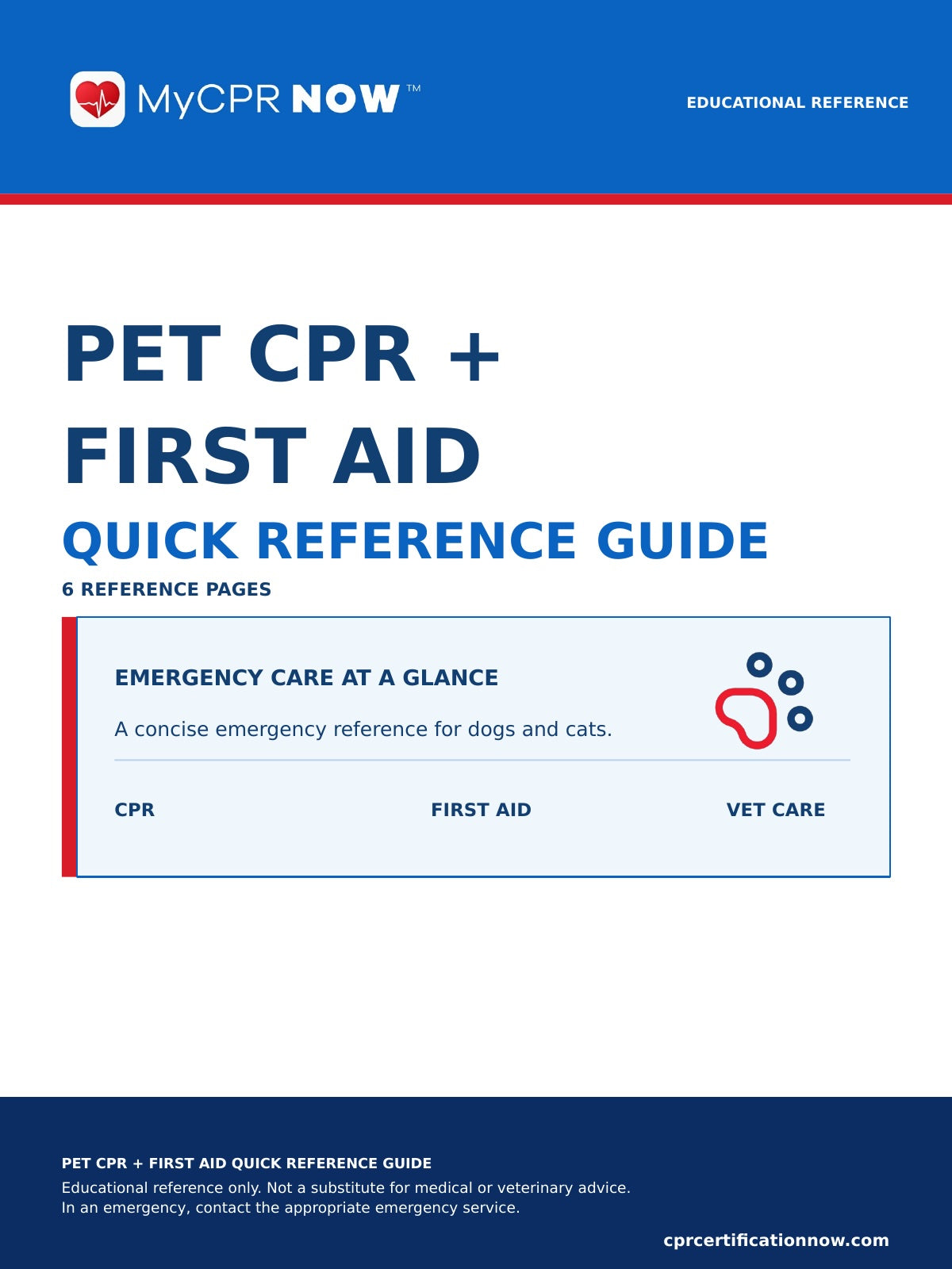 Pet CPR + First Aid Quick Reference Guide